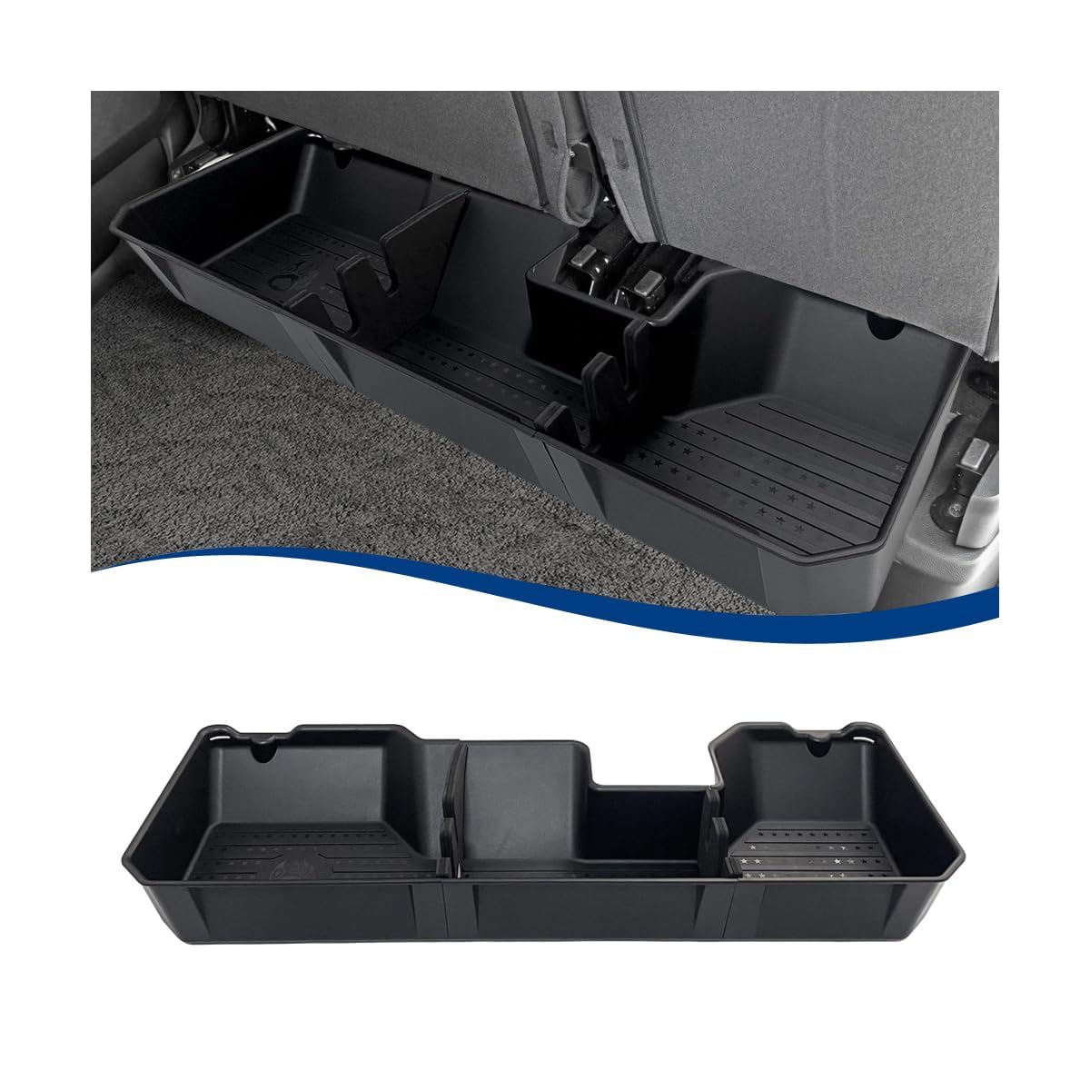 XPHAZZ rear underseat storage for RAM 1500 Crew Cab keeps tools organized.