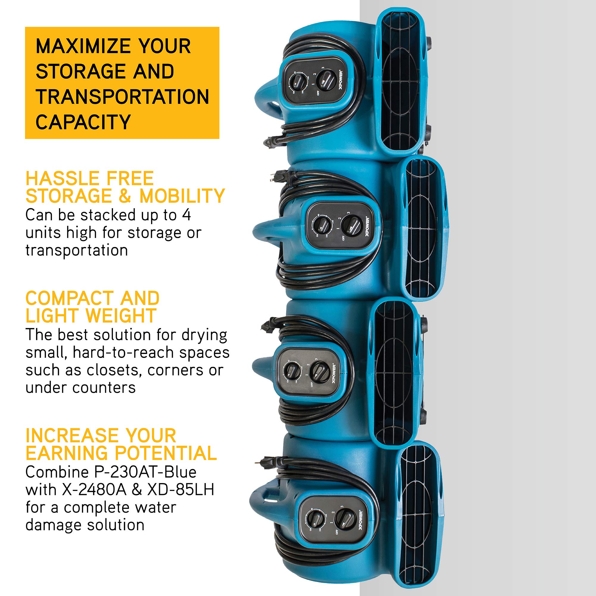 XPOWER P-230AT compact size fits crawl spaces and under cabinets easily.