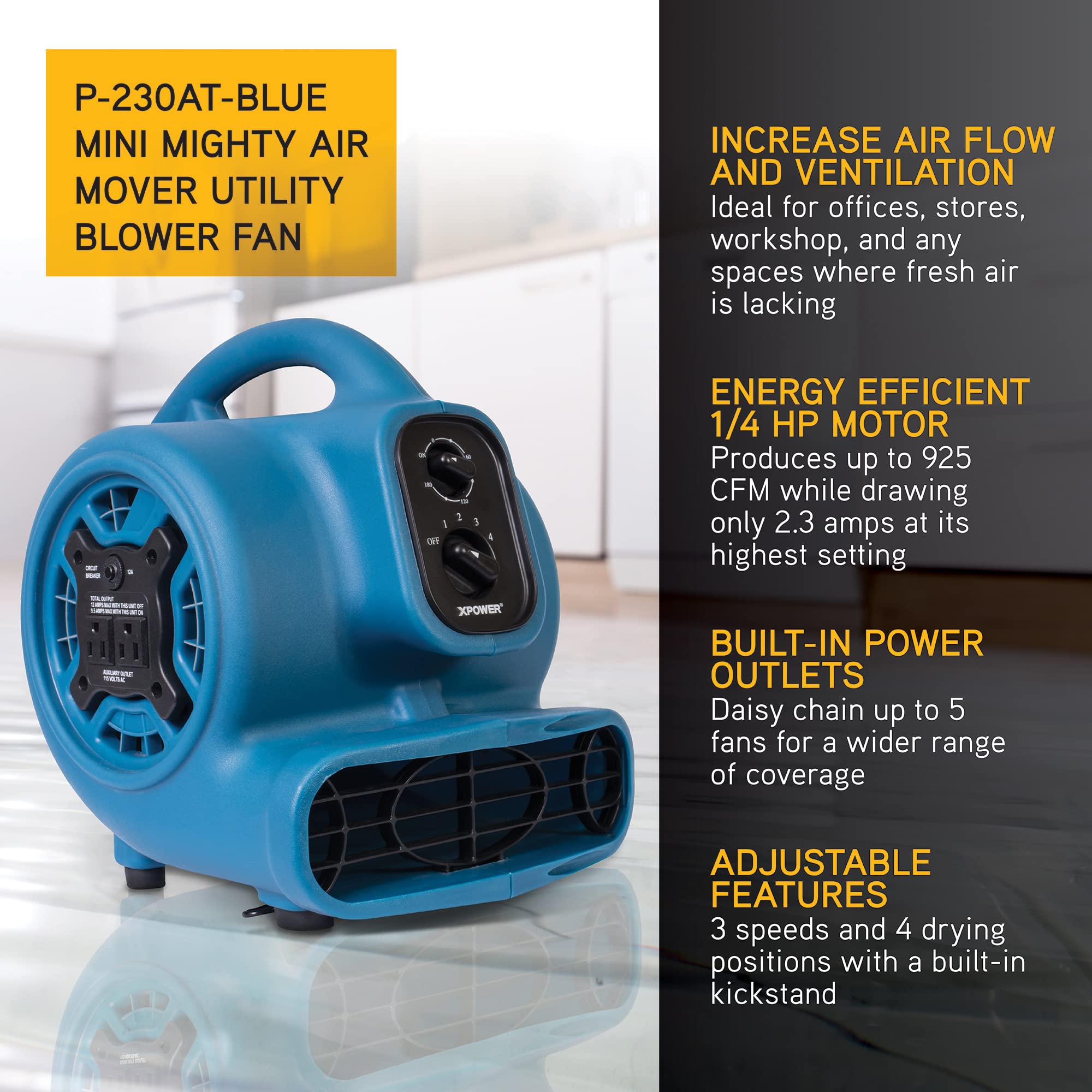 XPOWER P-230AT side panel shows durable housing for heavy-duty drying tasks.