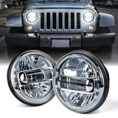 Xprite 7-inch LED headlights with chrome halo ring for bright visibility.
