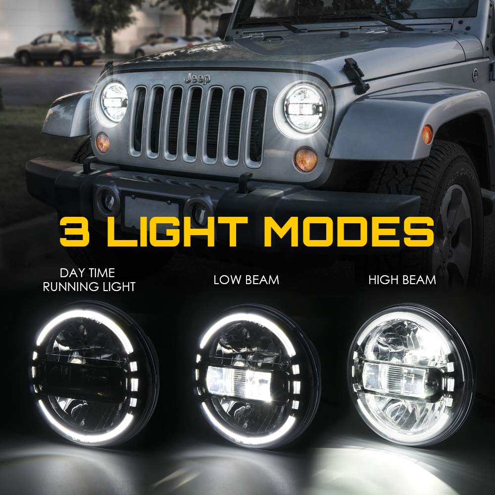 Xprite 7-inch round headlights side view showing rugged aluminum housing.