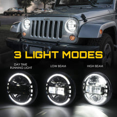 Xprite 7-inch round headlights side view showing rugged aluminum housing.