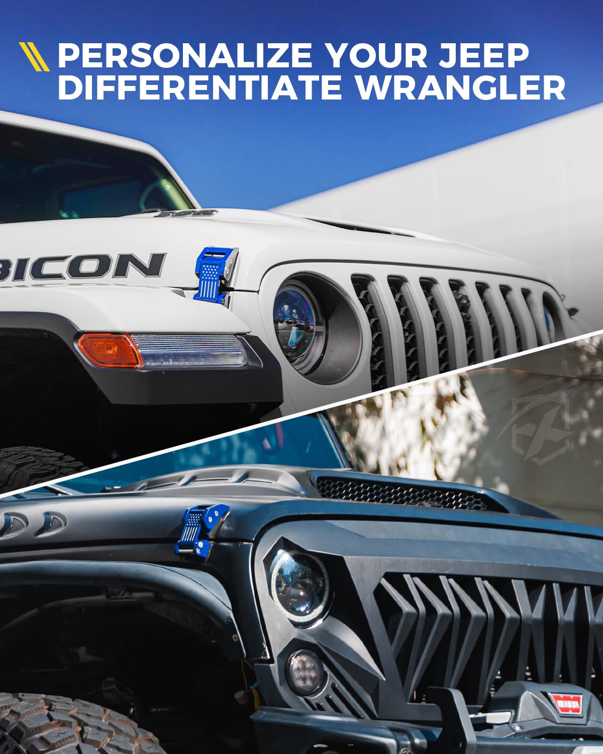 Xprite aluminum blue hood latches with US flag detailed design