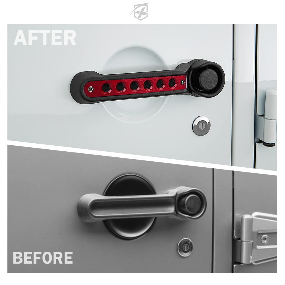 Xprite brushed aluminum rear door handle insert enhances rugged look and wear resistance.