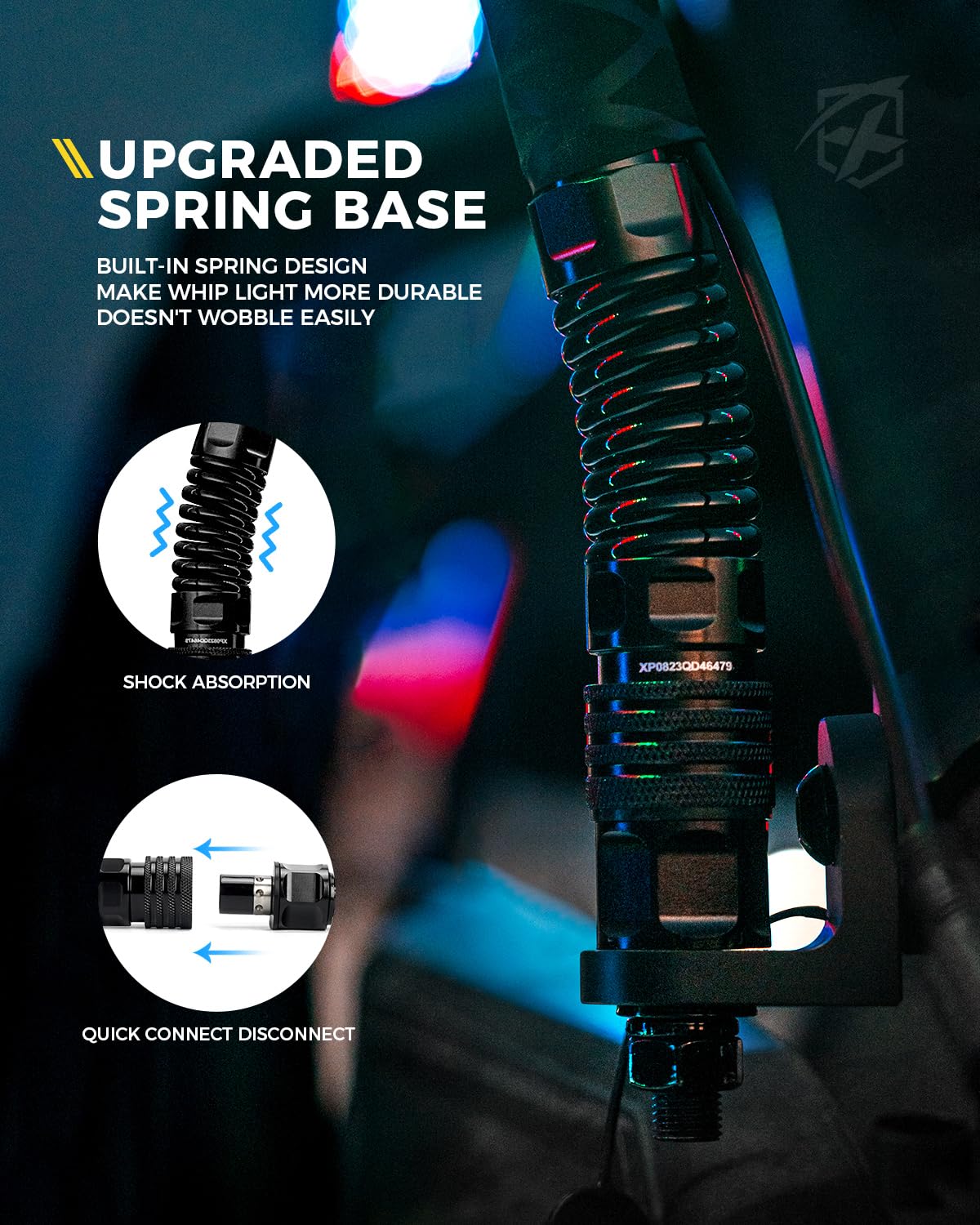 Built-in spring base on the Xprite whip ensures quick, secure mounting