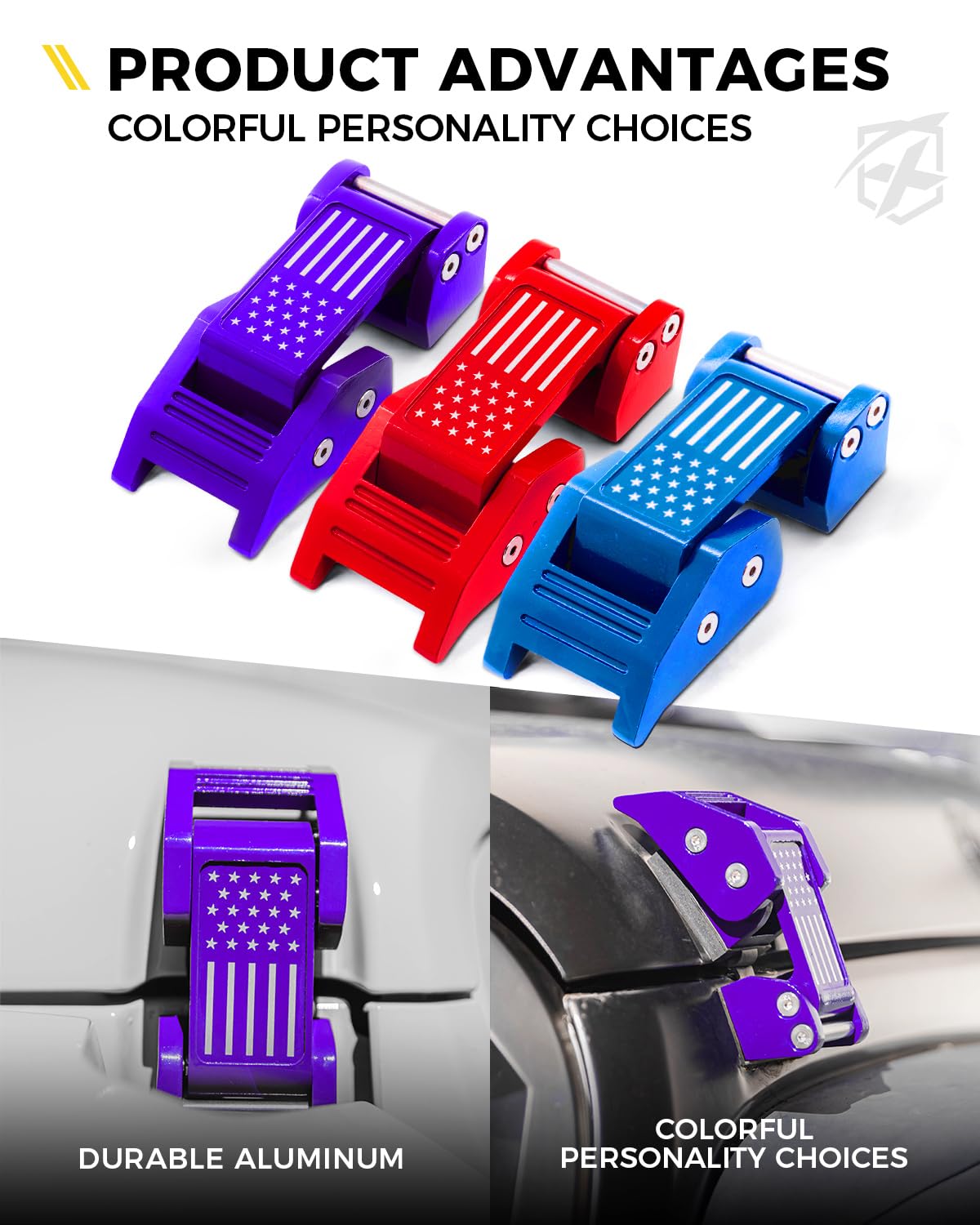 Xprite hood latch kit for JK and JL with included mounting hardware.