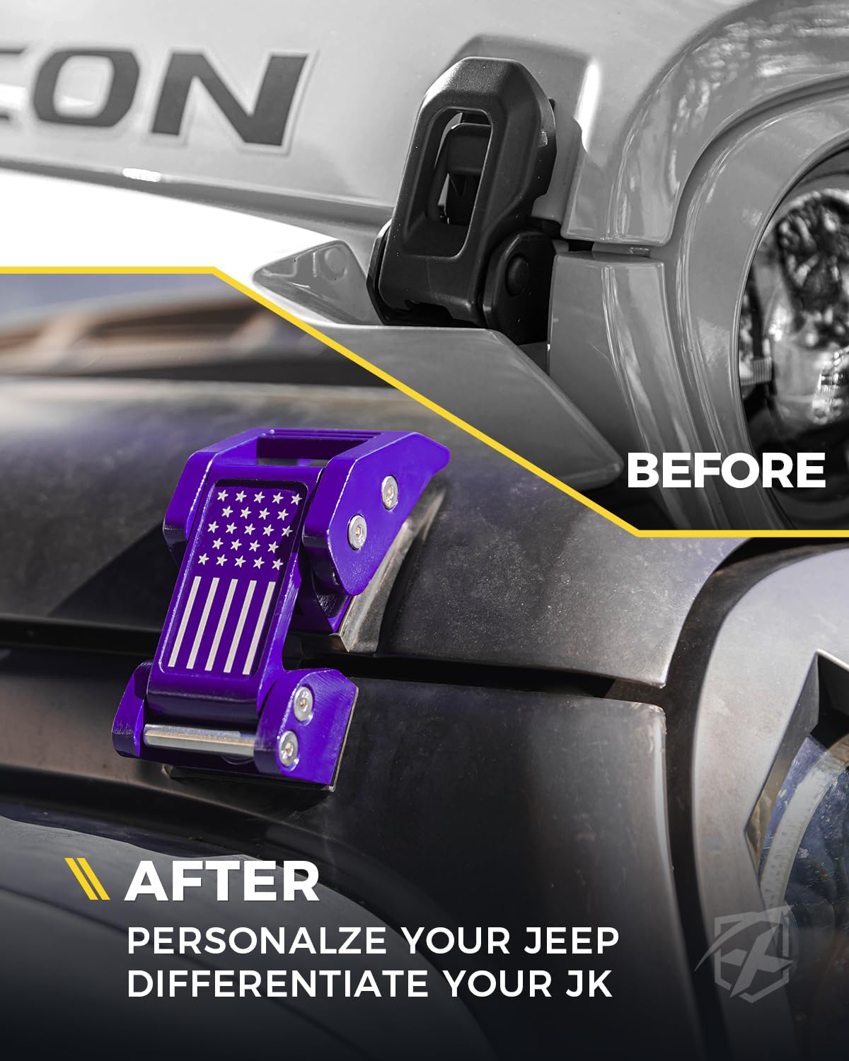 Xprite adjustable hood latch designed for Jeep Wrangler JK/JL models.