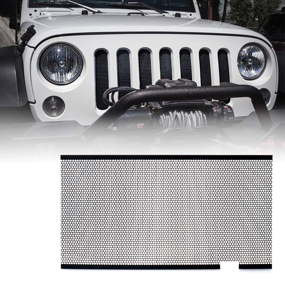 Xprite mesh insert for Jeep Wrangler front grille adds rugged style and extra protection.