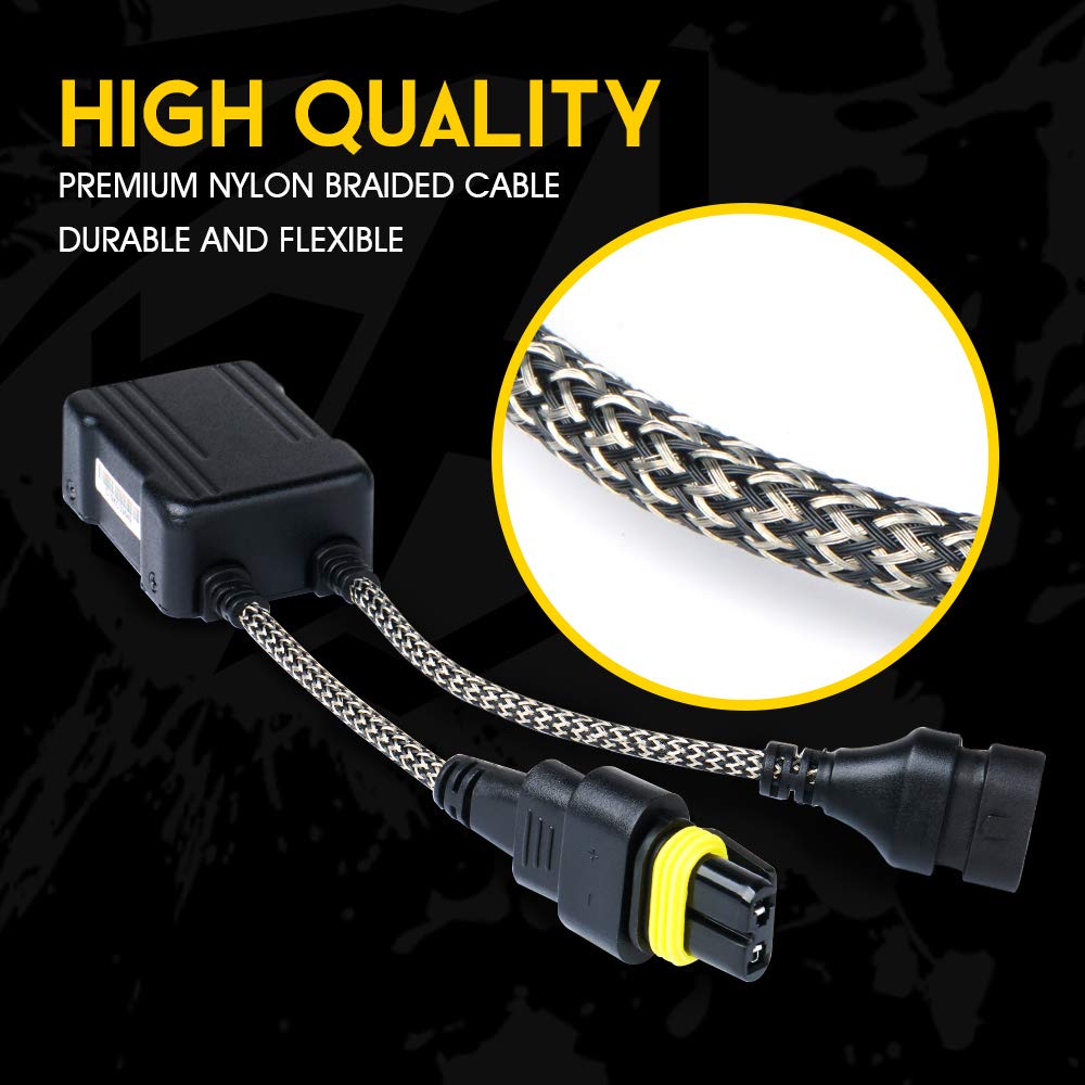 Plug-and-play connector image showing direct compatibility with 9005 LEDs.