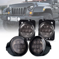 Xprite smoked-lens turn signal for Jeep Wrangler front grille improves visibility and style.