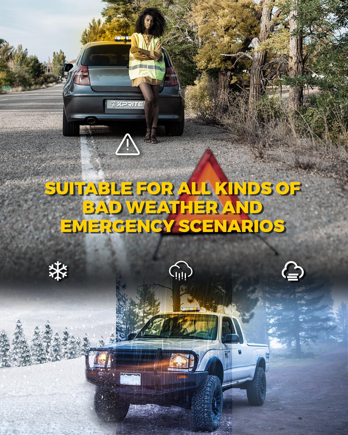 Xprite amber and white LEDs for clear signaling and visibility on the roof.