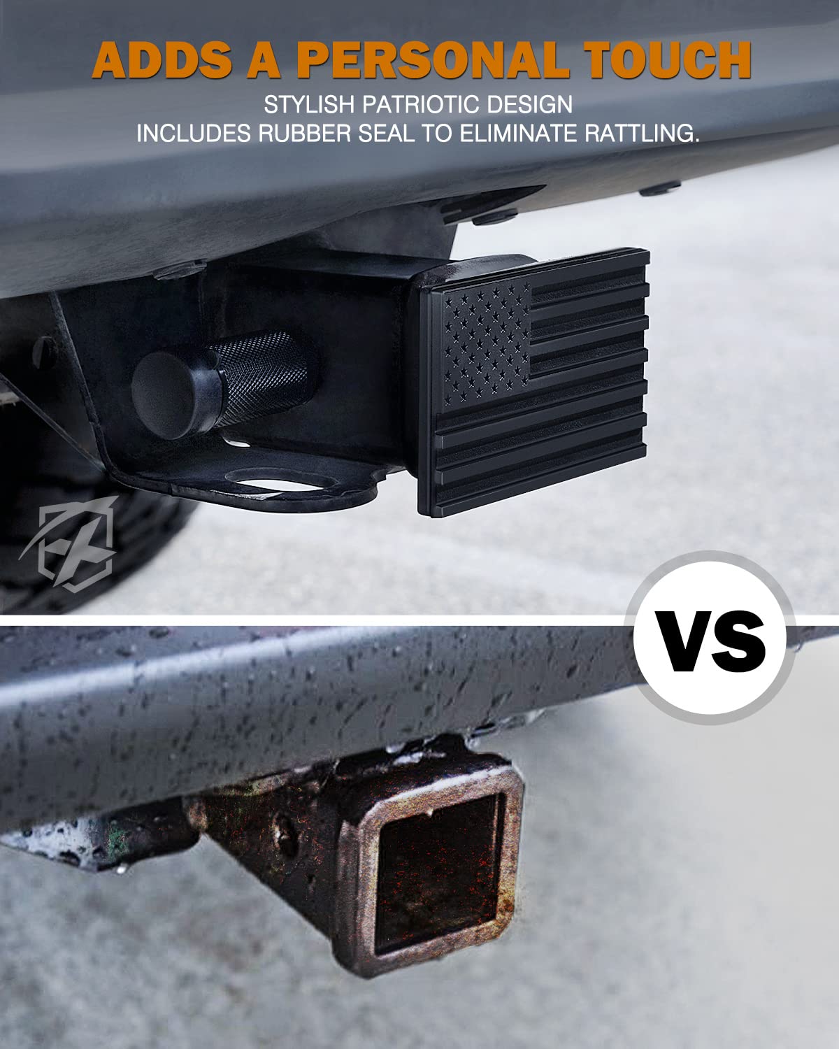 Xprite hitch cover designed for weather and scratch resistance.