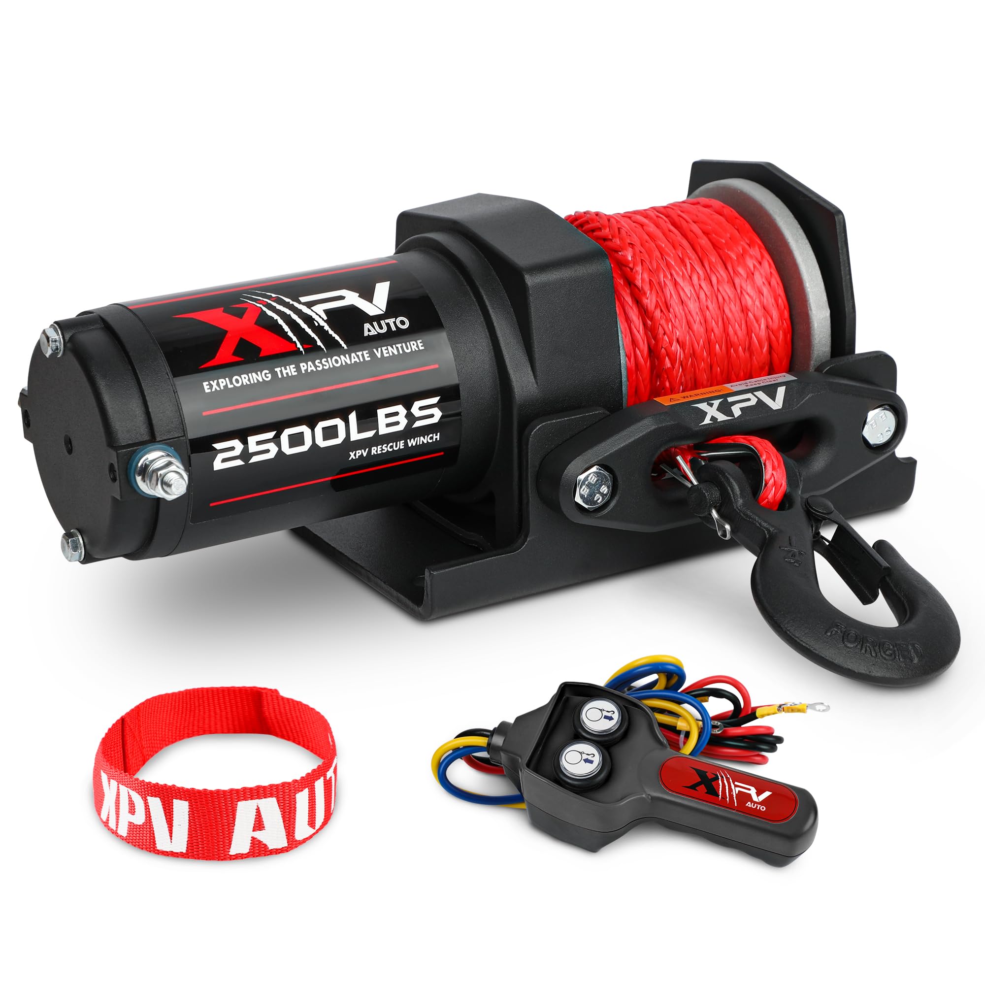 XPV AUTO 2500lbs electric winch installation view showing easy wiring and setup