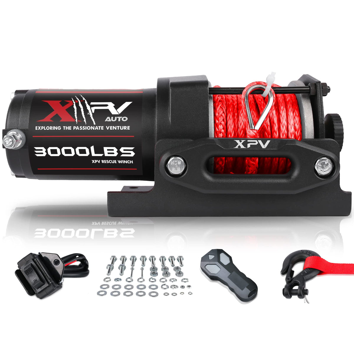XPV AUTO 3000lb winch front-mount for reliable off-road recovery.