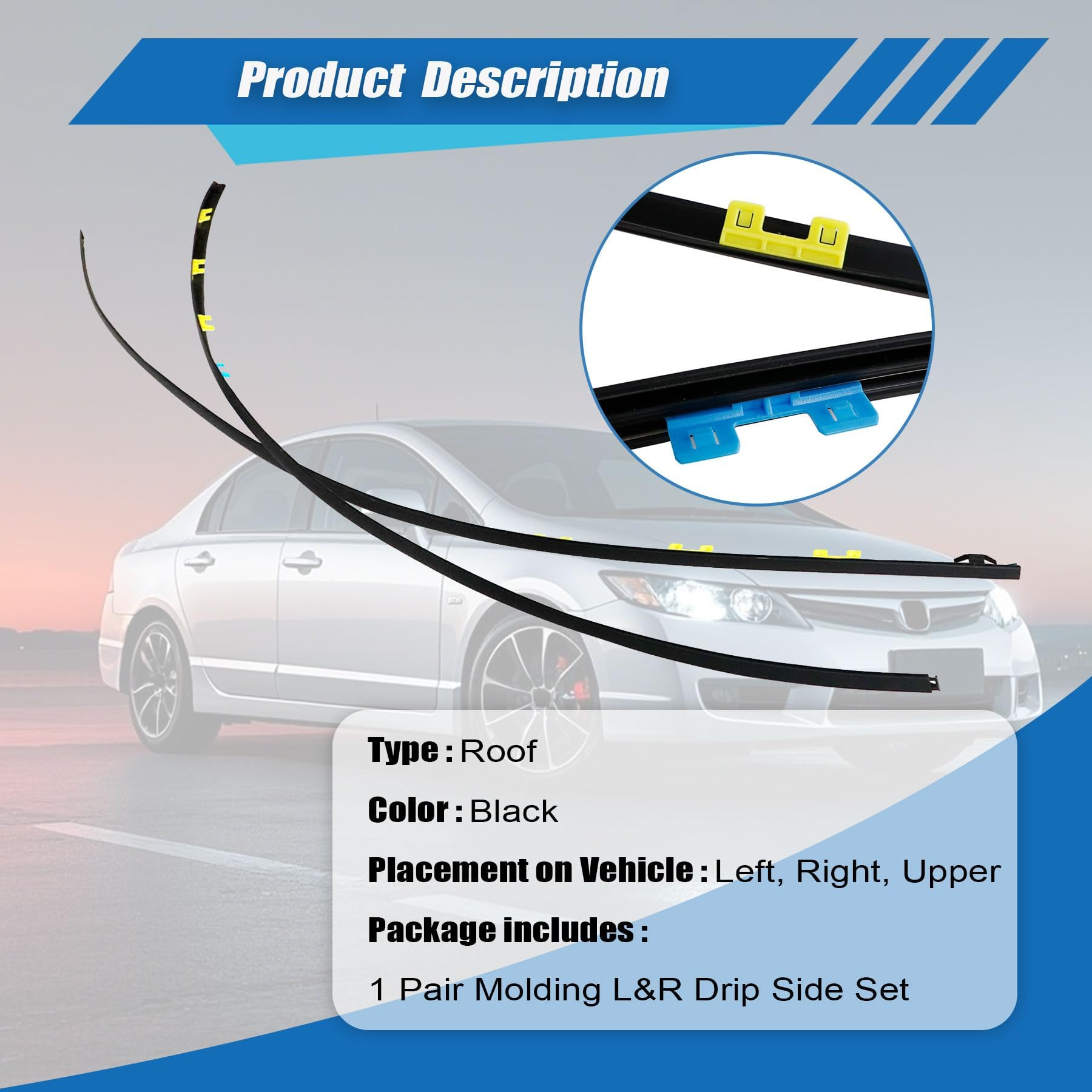 XQSMWF drip side molding on Civic door line enhances seamless exterior appearance.