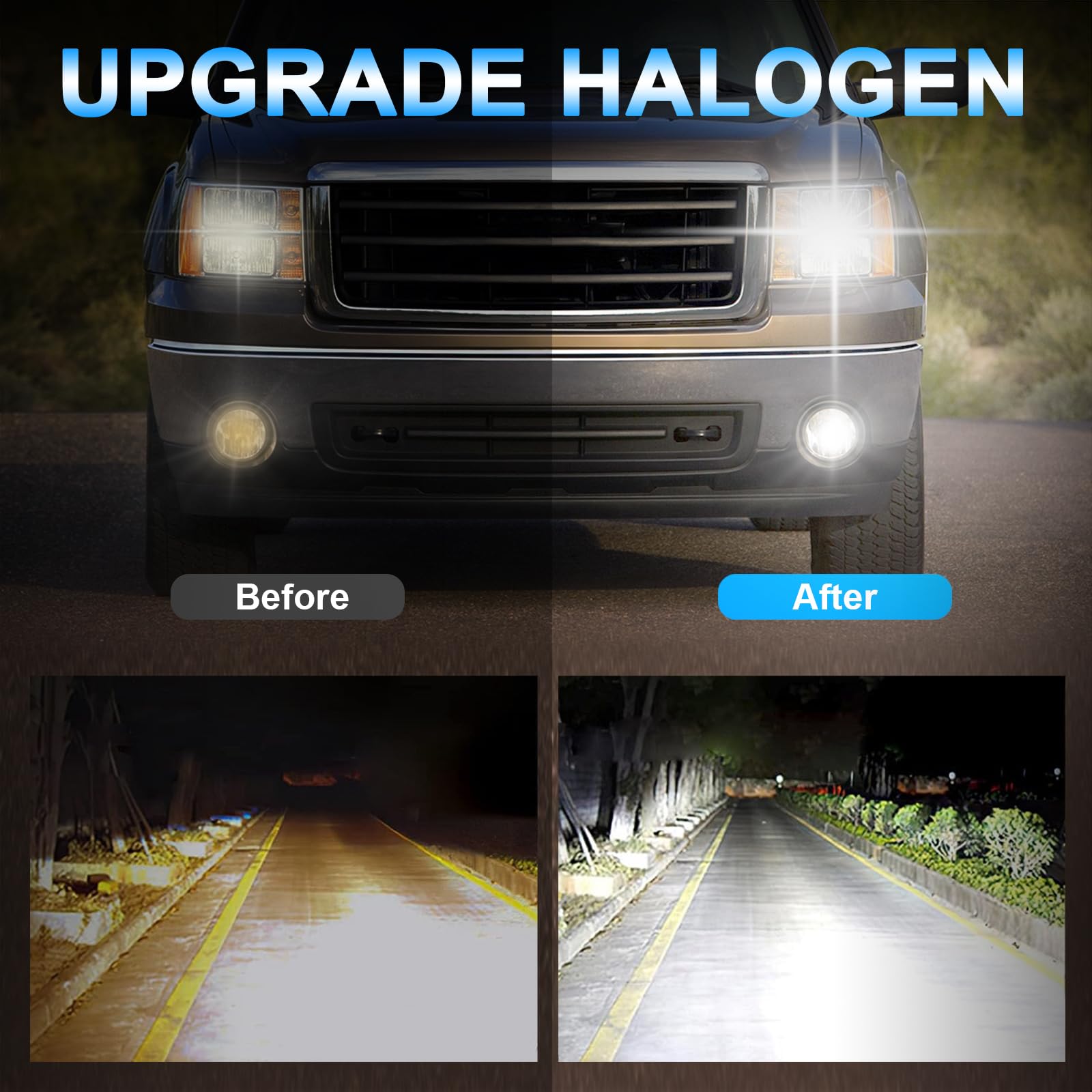 XRDHJI H11 low-beam bulbs close-up with consistent glow for Silverado