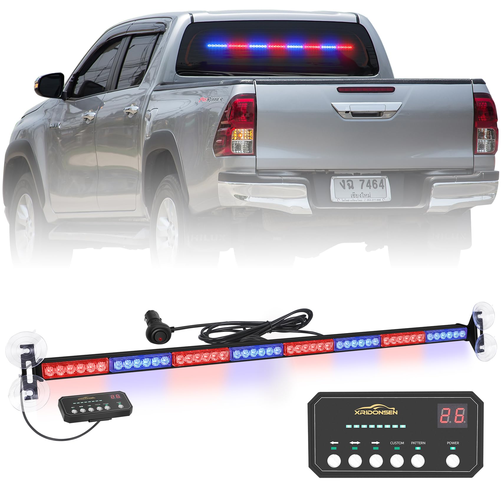 XRIDONSEN 35-inch traffic advisor front view with bright red/blue strobes for visibility
