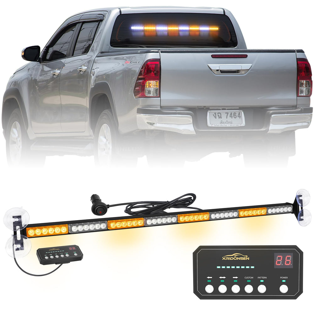 XRIDONSEN 35-inch traffic advisor light bar front view with bright amber-white LEDs for high visibility