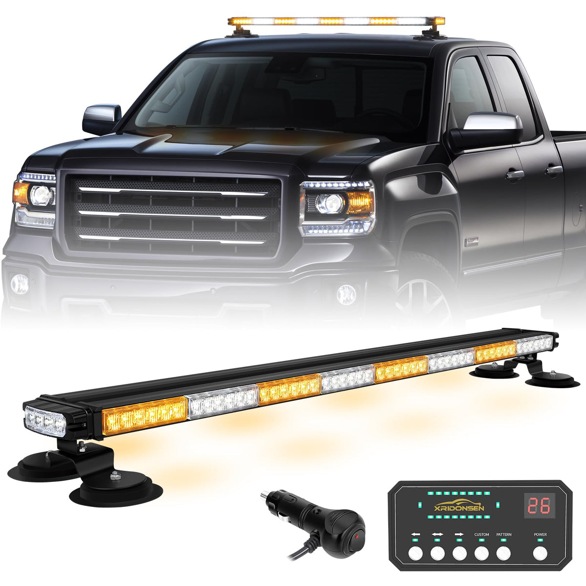 XRIDONSEN 37-inch roof strobe with amber and white LEDs for daytime visibility