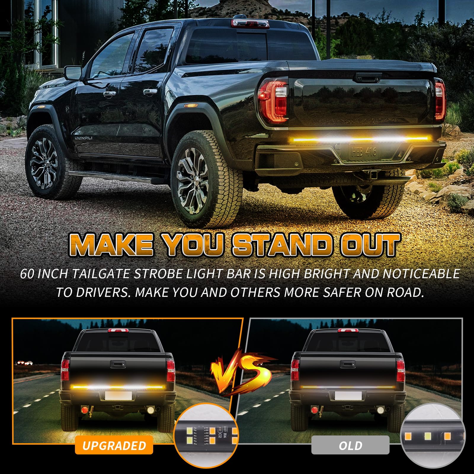 XRIDONSEN 60 inch strobe strip rear view signals behind vehicles clearly