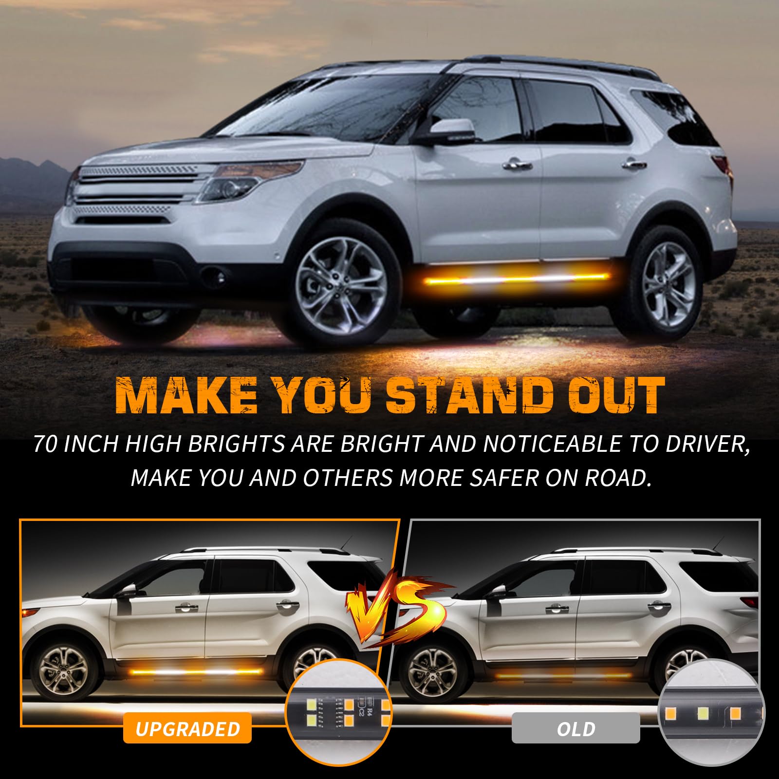 XRIDONSEN amber-white LED running board lights boost daytime visibility for trucks.