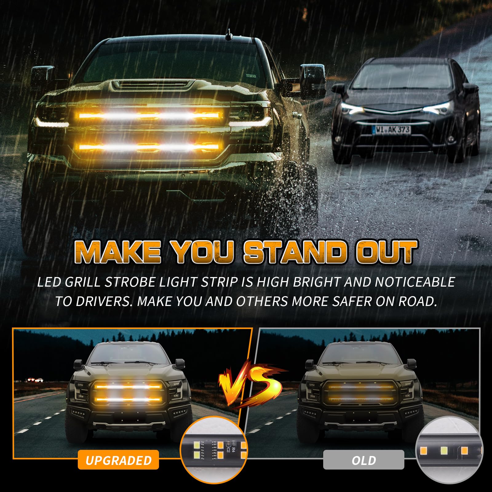 XRIDONSEN amber and white strobe strip on front grille enhances warning signals from miles away.