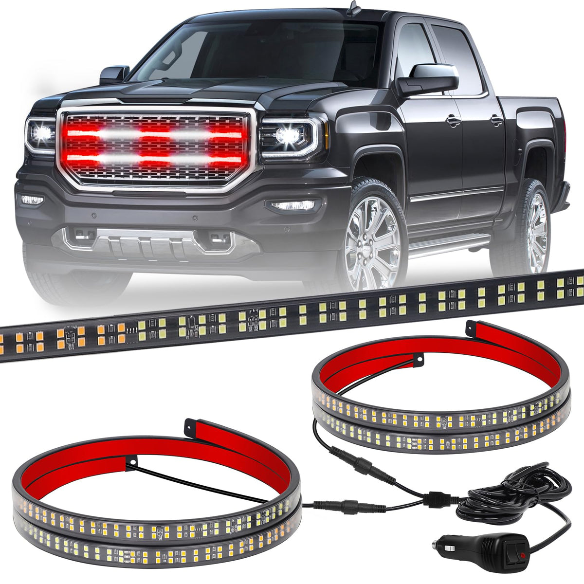 XRIDONSEN grill lights with 360 LEDs boost daytime and nighttime visibility for drivers.