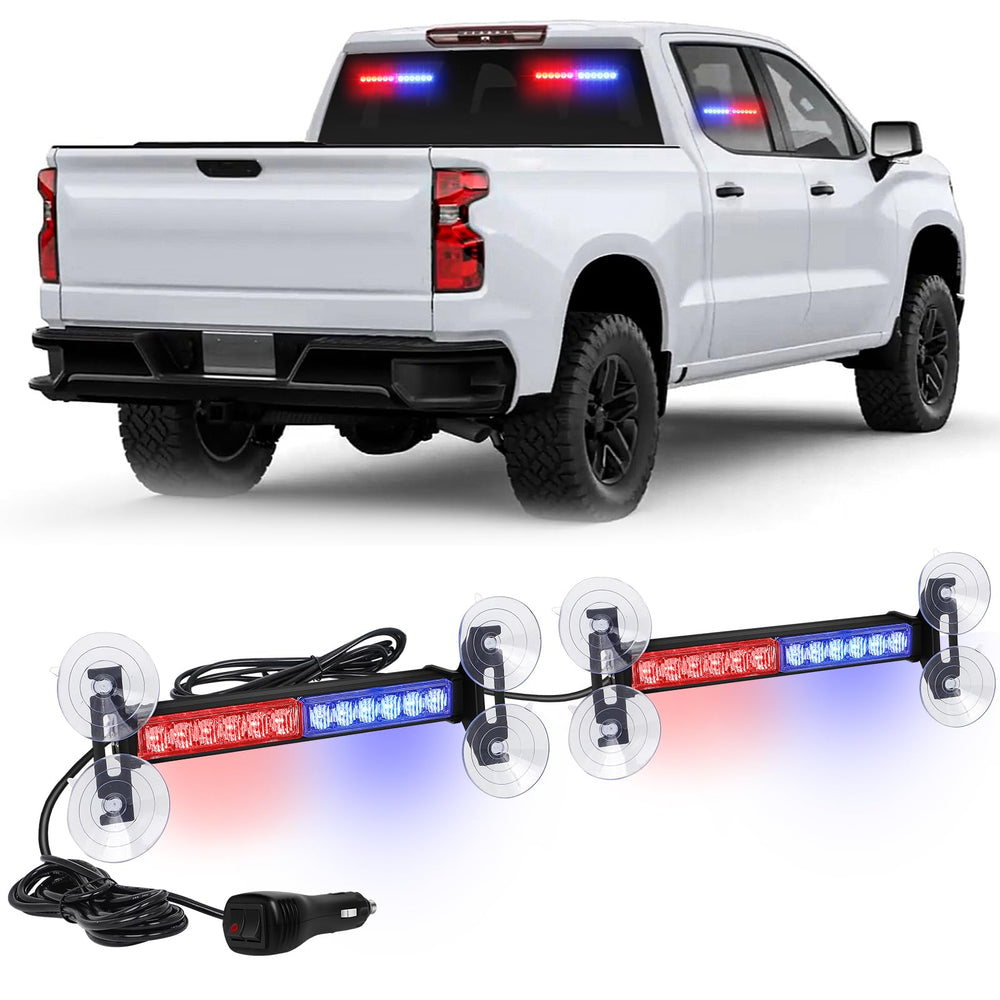 XRIDONSEN police lights front view with dual red and blue LEDs for high-visibility signaling.