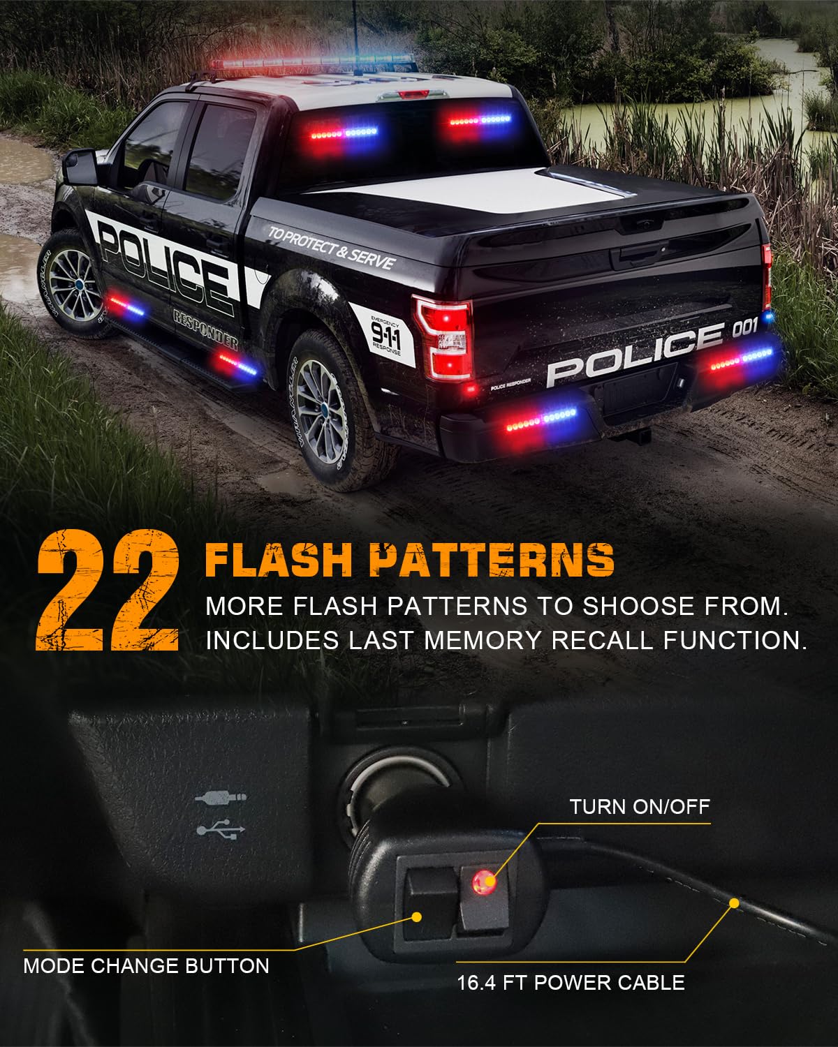XRIDONSEN police lights top surface-mount design saves space on vehicles.