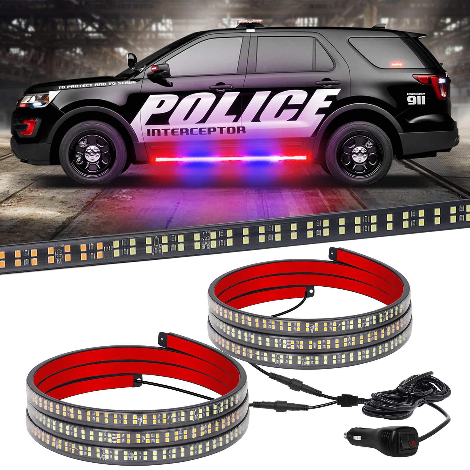 XRIDONSEN police lights strip 60-inch red and blue for high visibility on daytime roads.