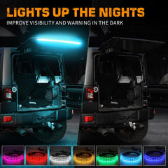 XRIDONSEN RGBW tailgate dome light with remote improves Jeep Wrangler visibility at night