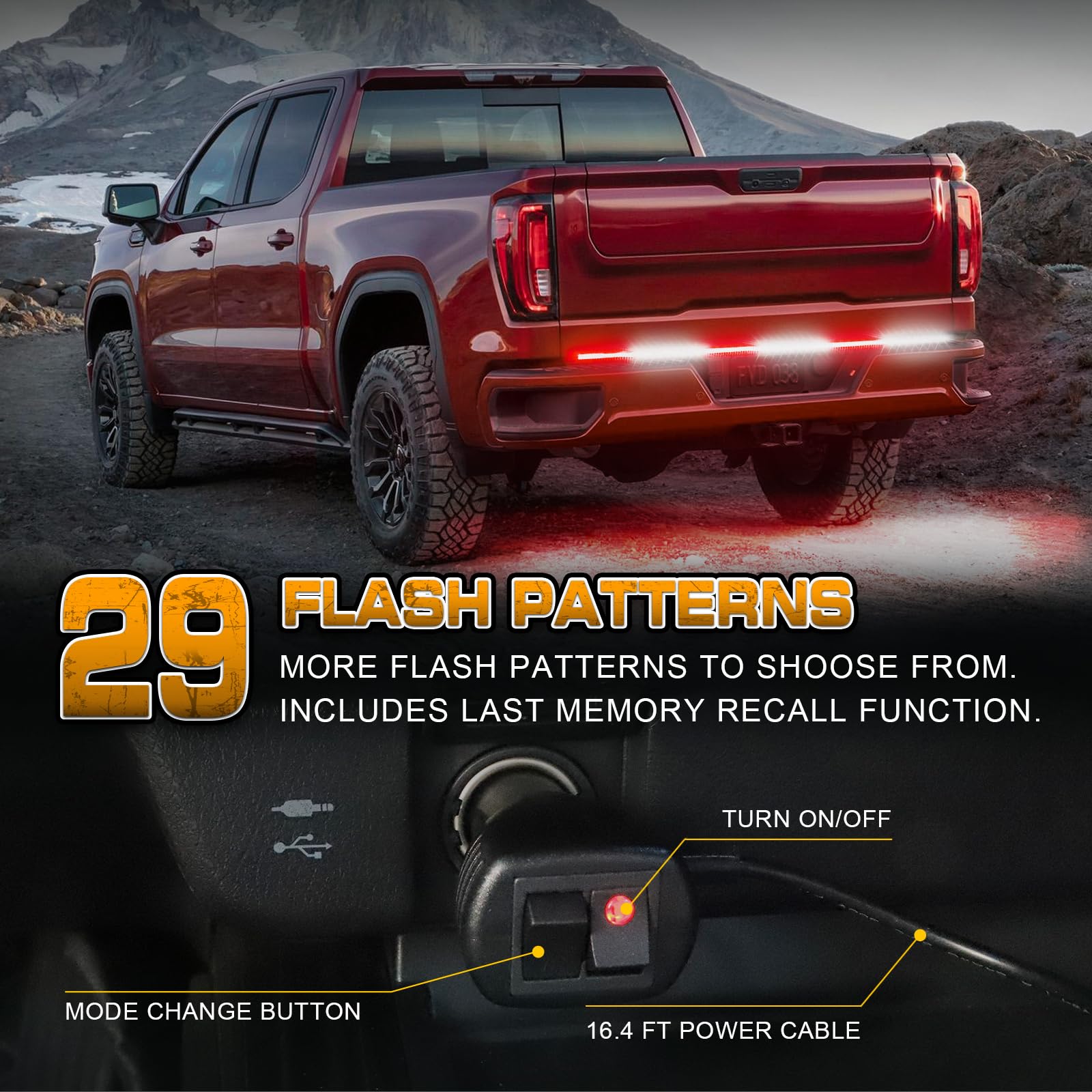 XRIDONSEN 12V memory function tailgate light strip with 29 flashing patterns