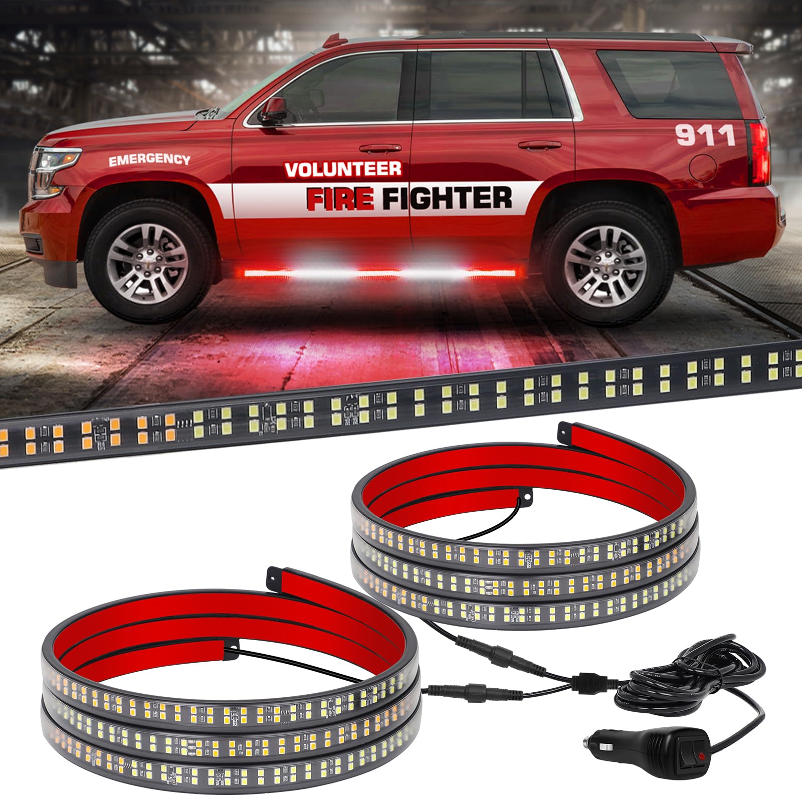 XRIDONSEN 60-inch red and white emergency light strip for enhanced vehicle visibility