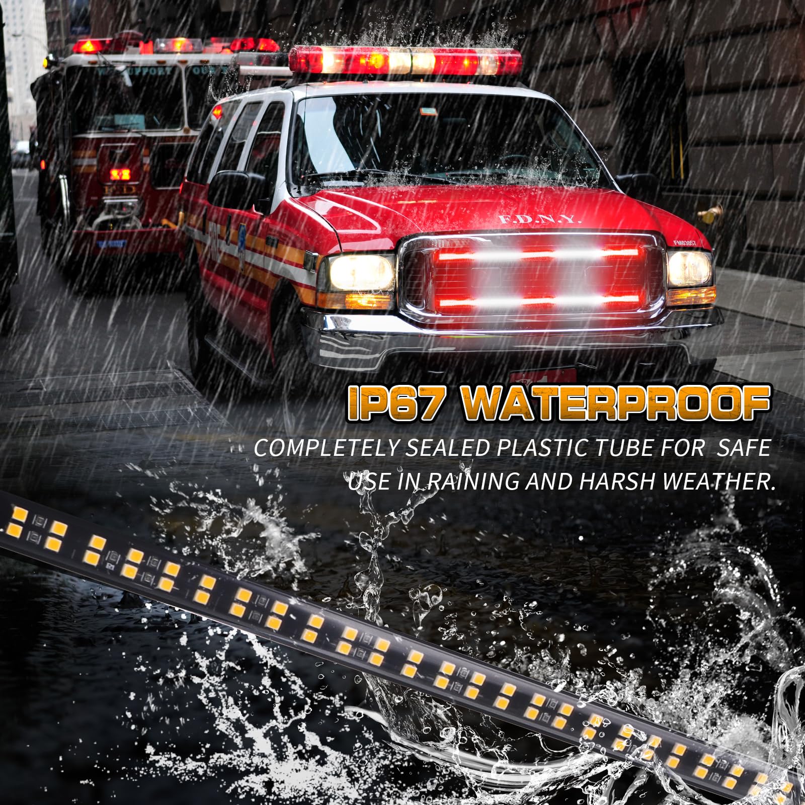 XRIDONSEN waterproof strobe strip withstands harsh weather for reliable operation.