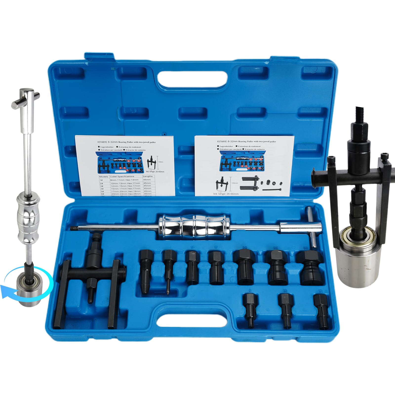 XSTARYE bearing puller with slide hammer enables quick removal.