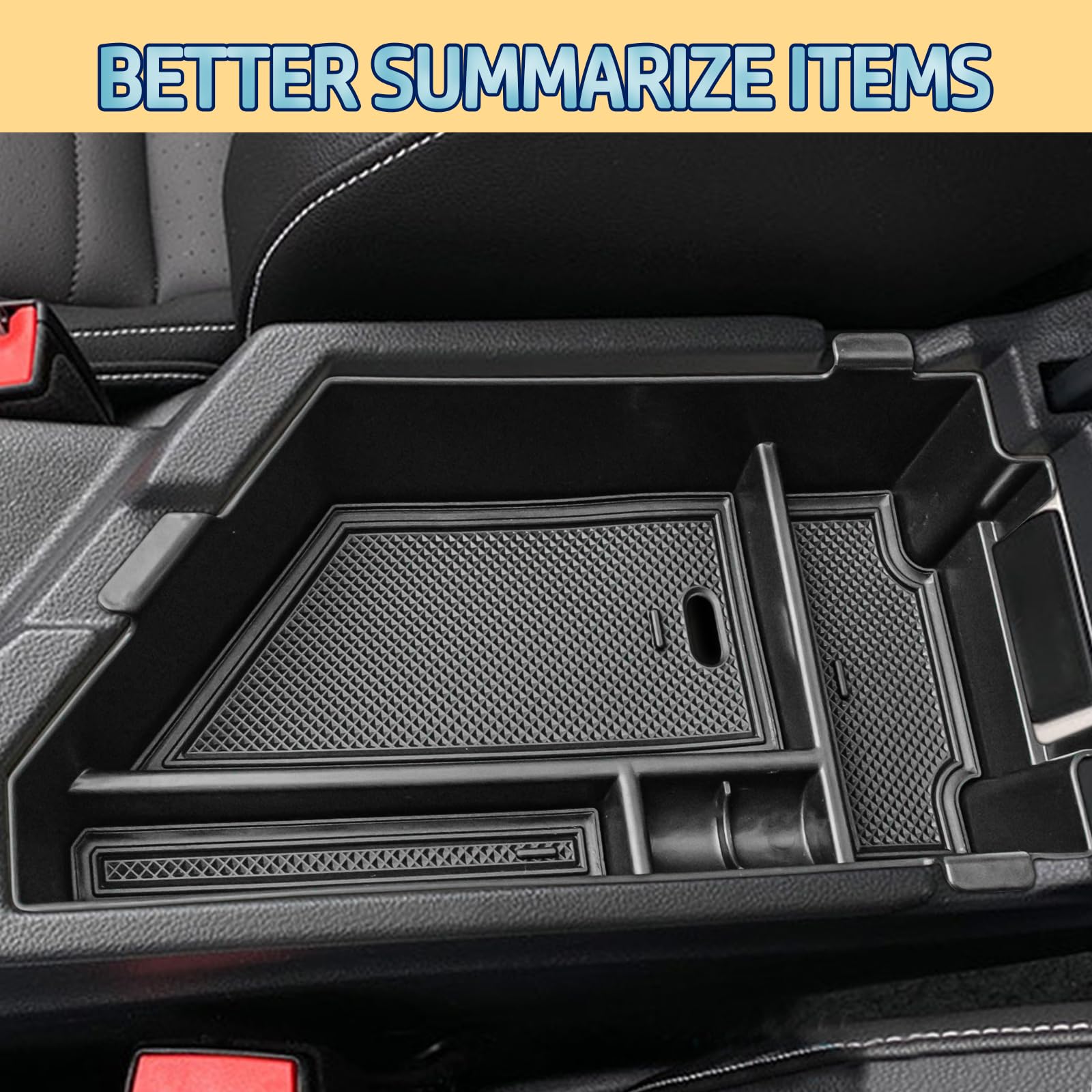 X-TKER Jetta removable rubber mat compartment reduces items shifting while driving.