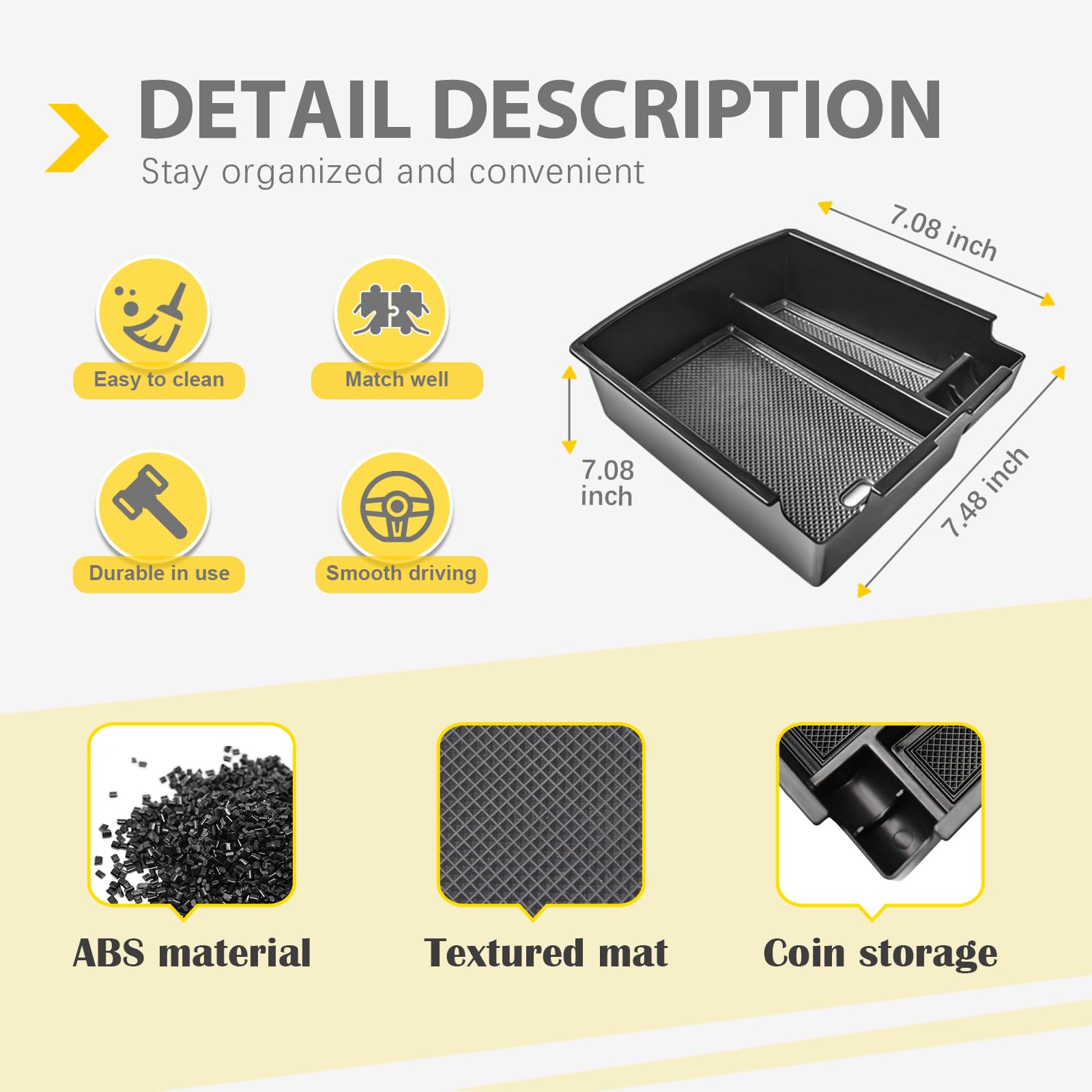 X-TKER Center Console Organizer ABS with rubber mats dampens noise.