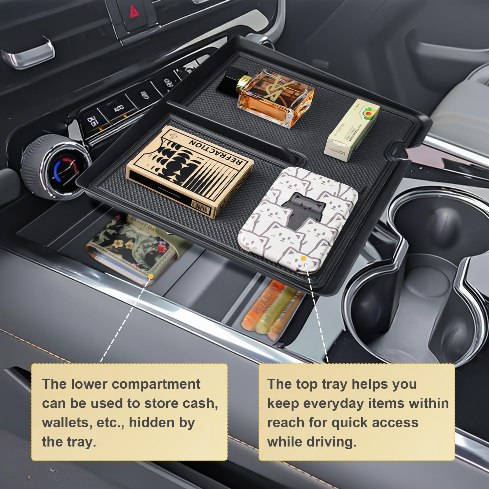 X-TKER rubber liners prevent sliding and rattling inside the console