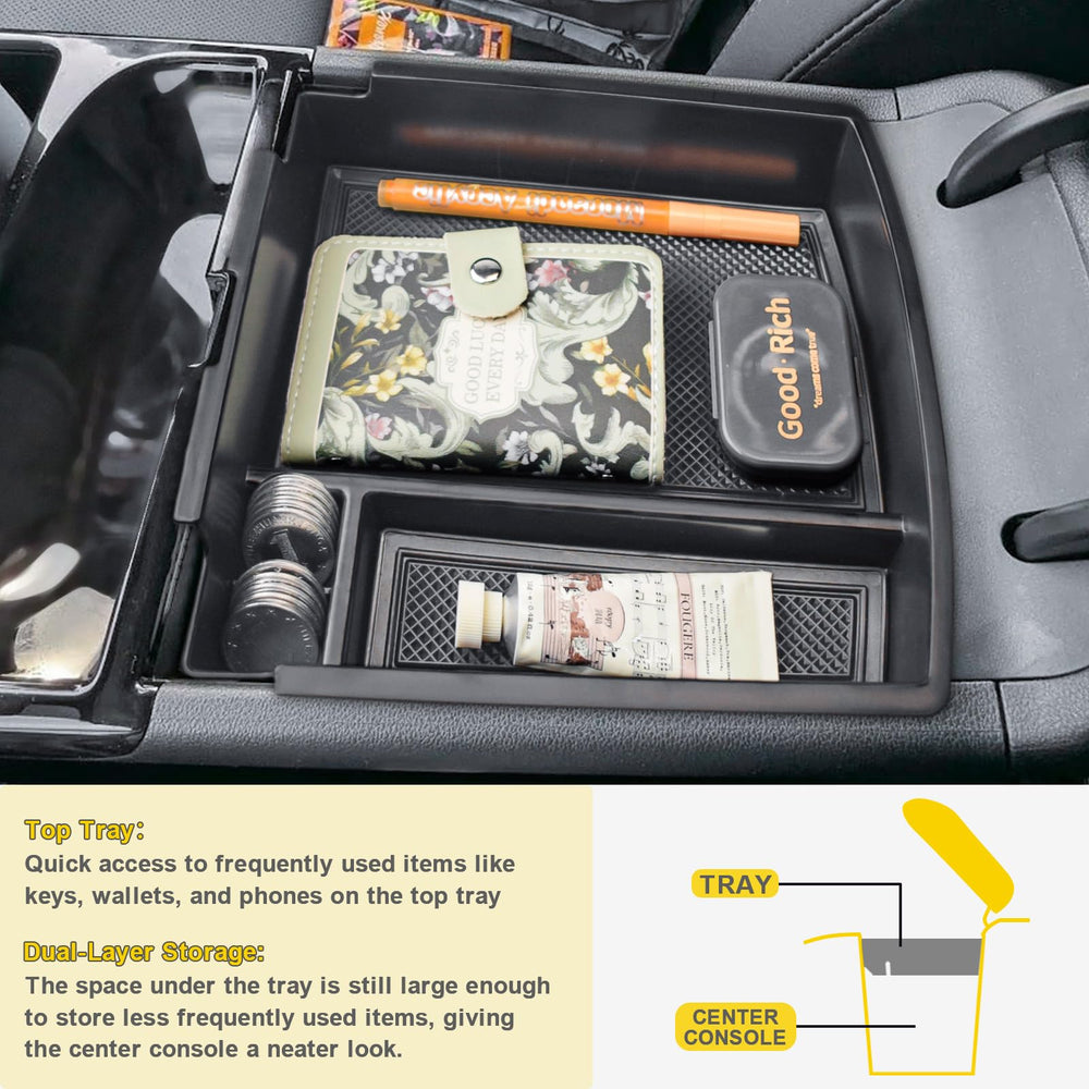 X-TKER Center Console Organizer USB hole enables on-the-go charging.