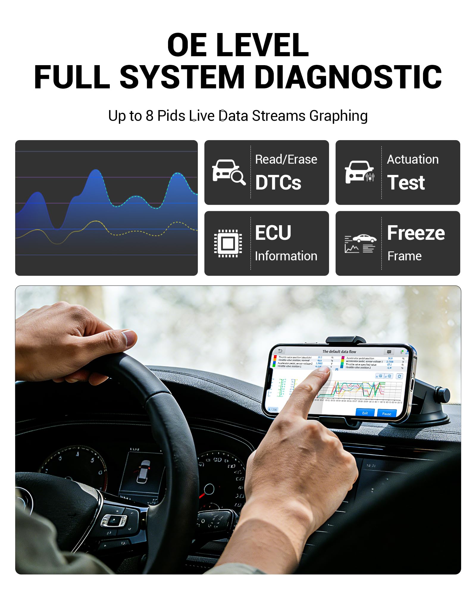 XTOOL Anyscan A30M front view of the diagnostic tool for full system checks.