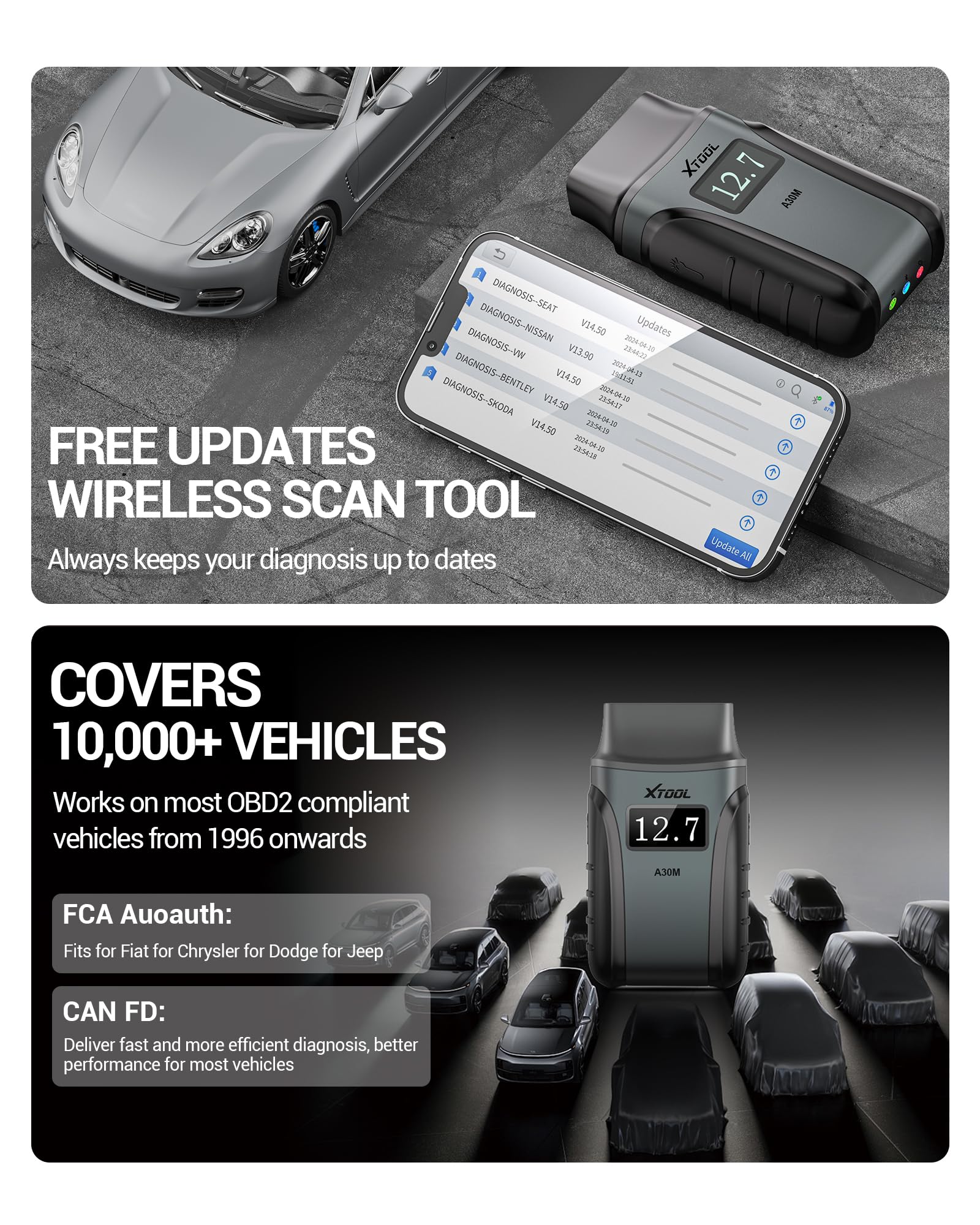XTOOL Anyscan A30M lifetime updates banner indicating ongoing software access.
