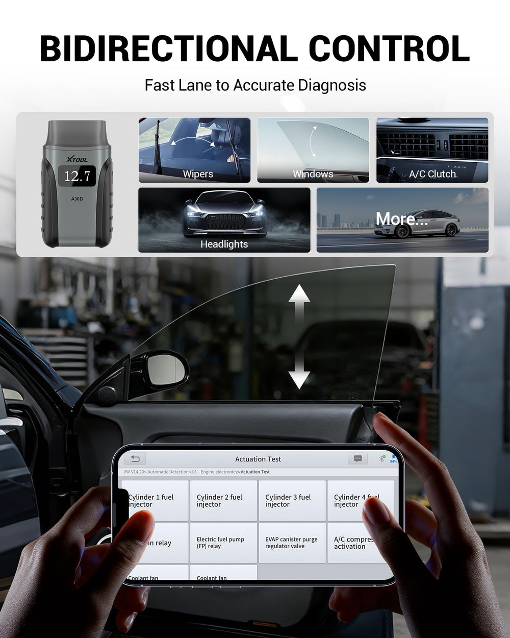 XTOOL Anyscan A30M smartphone connection for wireless diagnostics.