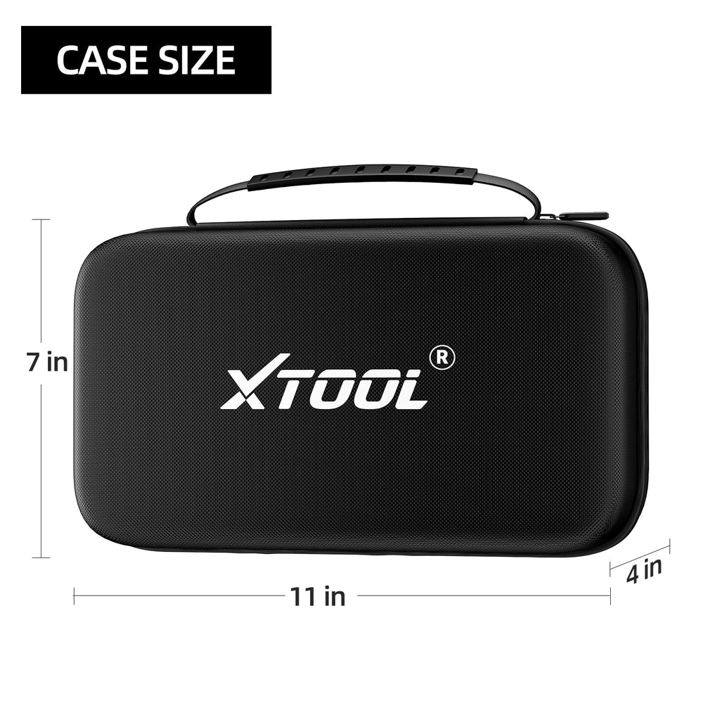 XTOOL case with segmented compartments keeps diagnostic gear organized.