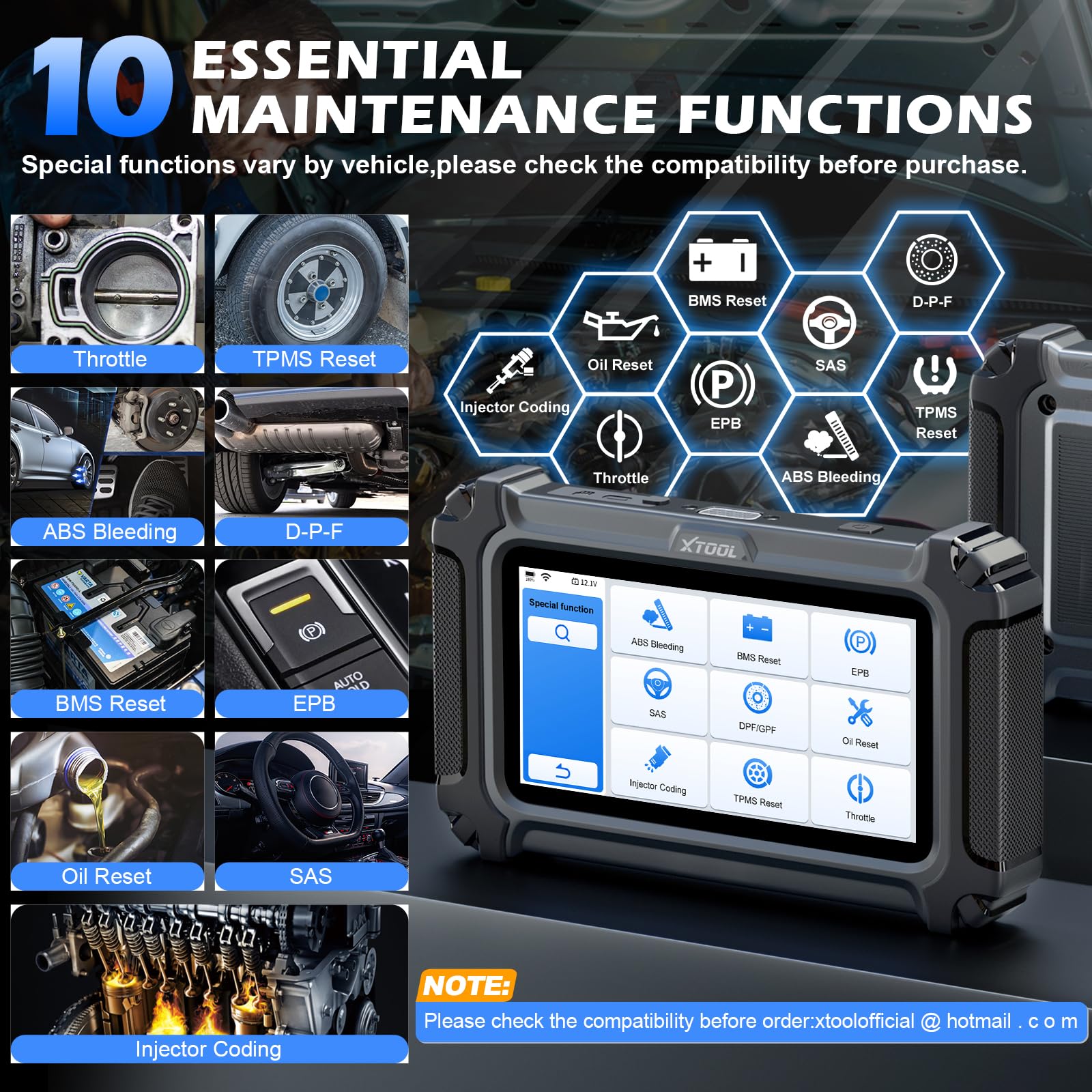 XTOOL D5 TPMS reset calibrates tire pressure readings.