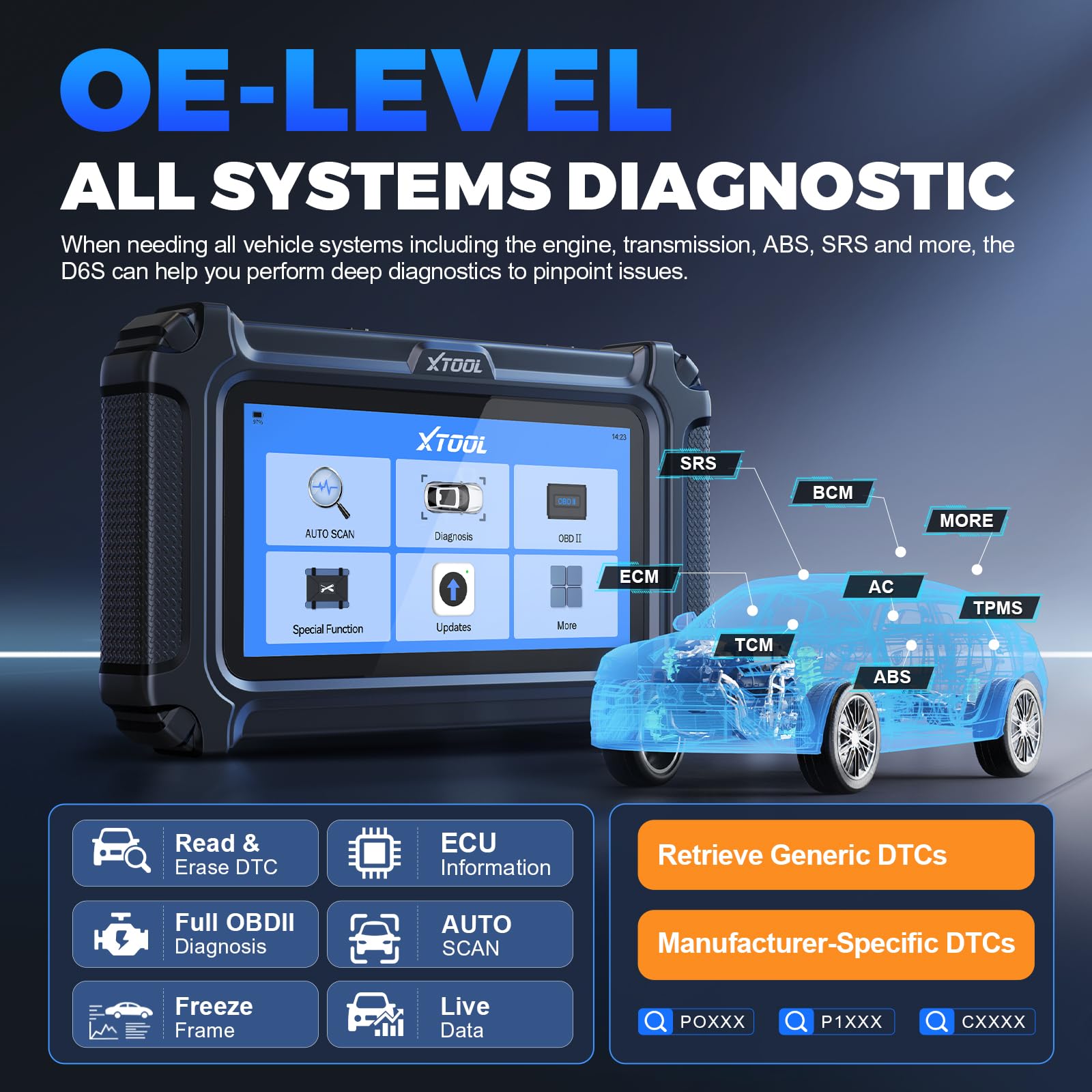 XTOOL D6 AutoVIN detects vehicle quickly for faster setup.