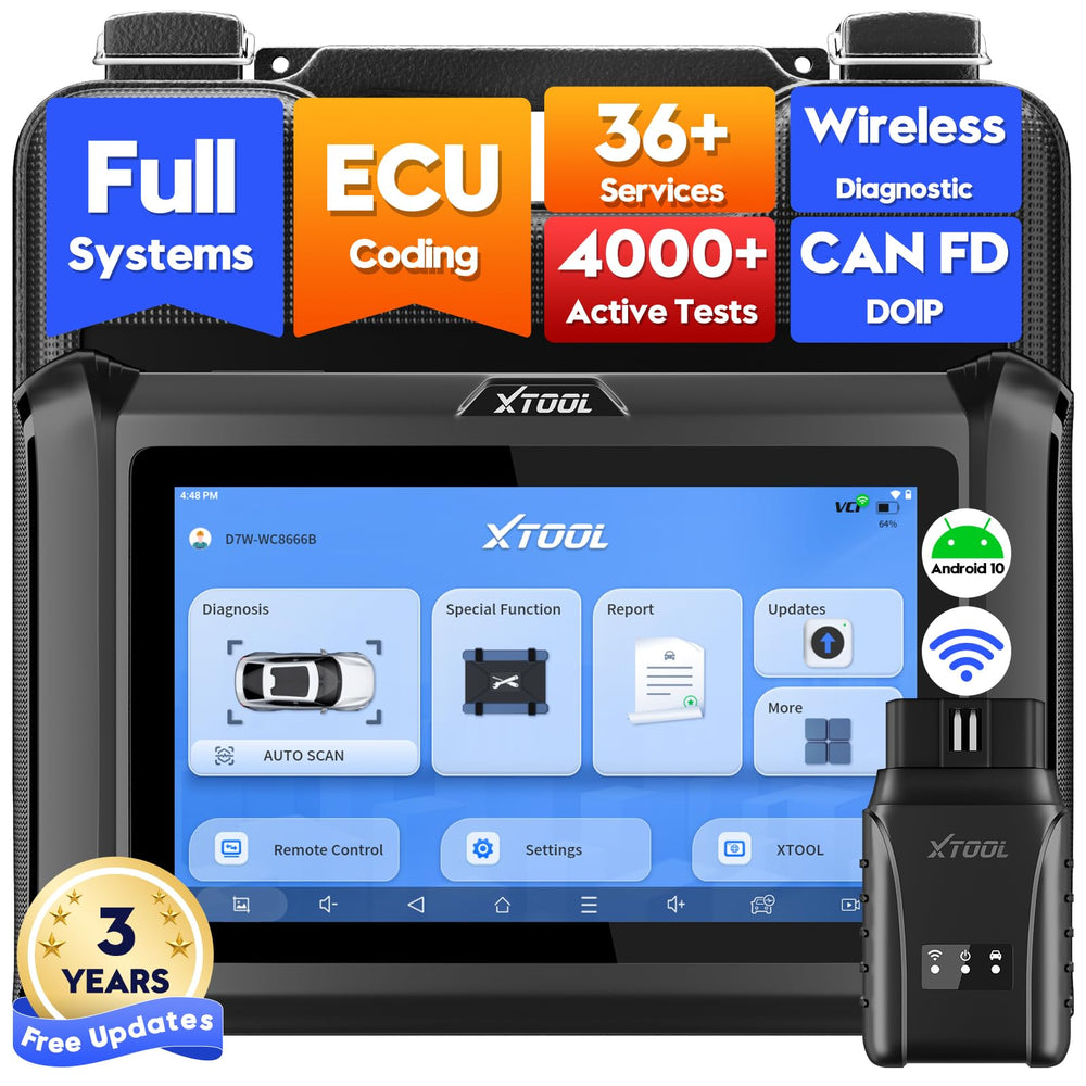 XTOOL D7W front view wireless OBD2 scanner for on-the-go diagnostics