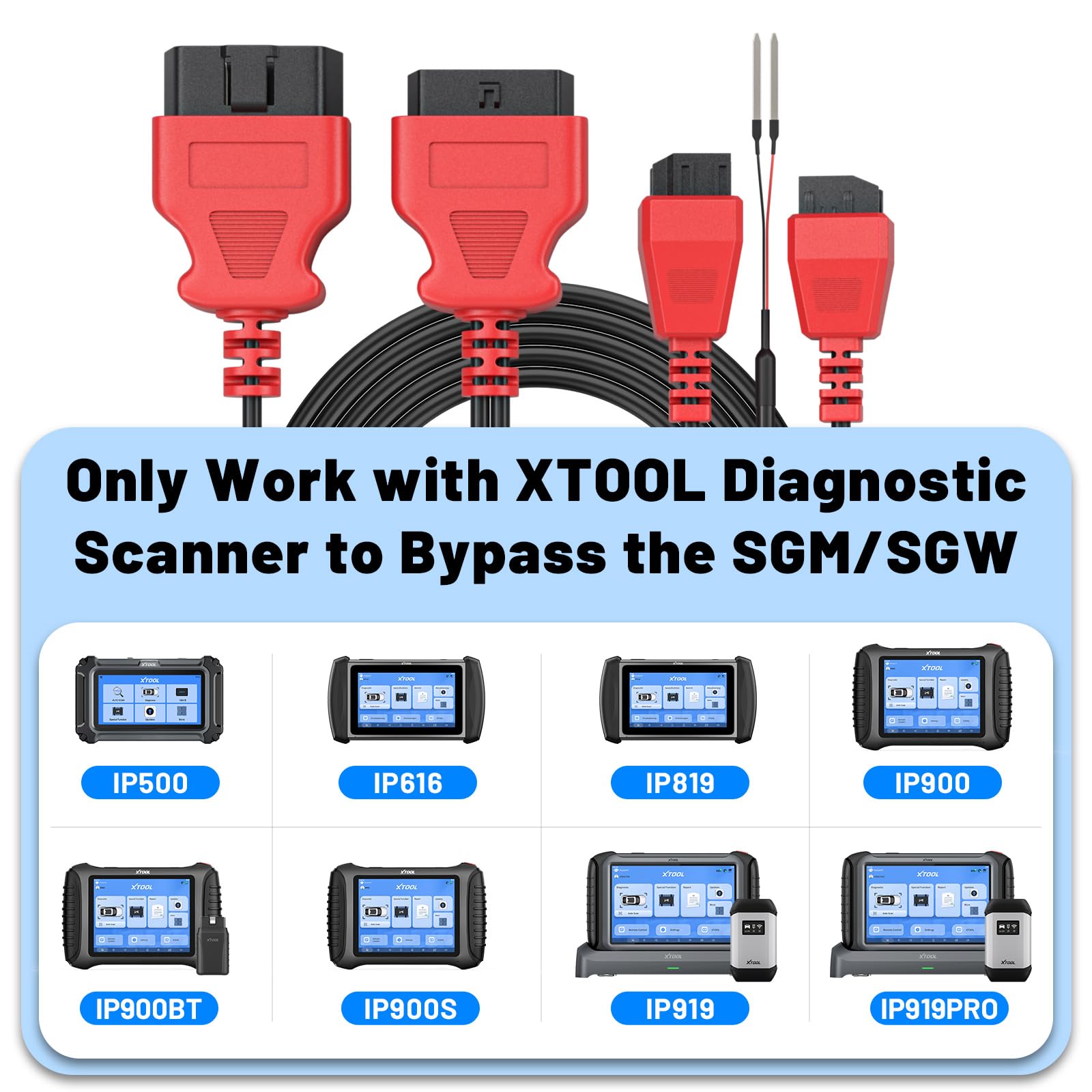 XTOOL 12+8 adapter connects to OBD2 cable for full diagnostics with your scanner.