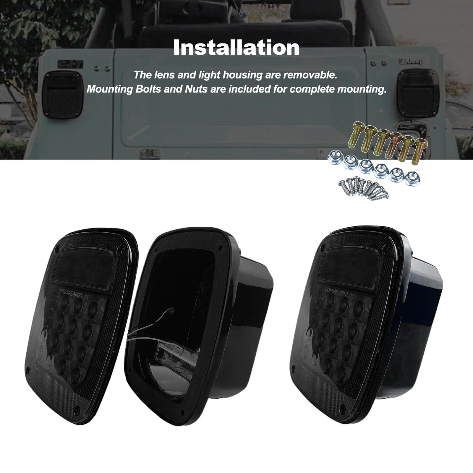 XtraGlow smoked square rear light left with DOT-certified components for safer night driving.