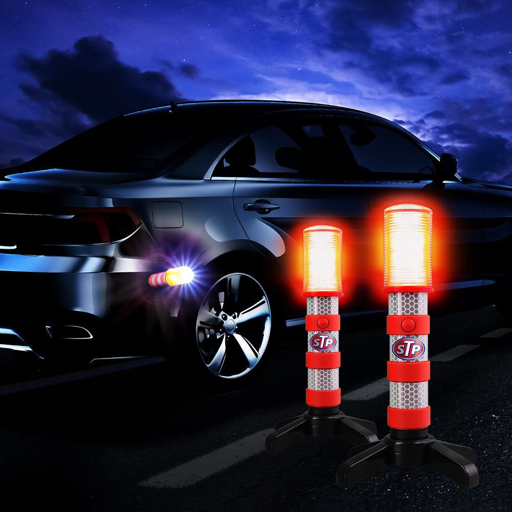 XTREME STP LED Road Flares battery-powered operation with three AAA batteries.