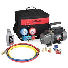 XtremepowerUS vacuum pump body showing durable aluminum housing for HVAC maintenance.